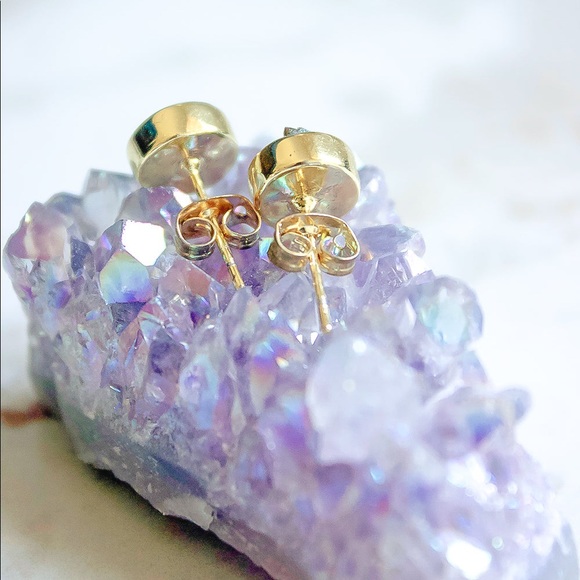 Rainbow Colored Gold Plated Druzy Stud Ear… - Picture 2 of 4